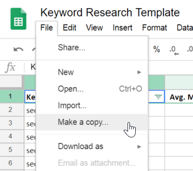 How to make a copy of the free Jellyfish keyword research template