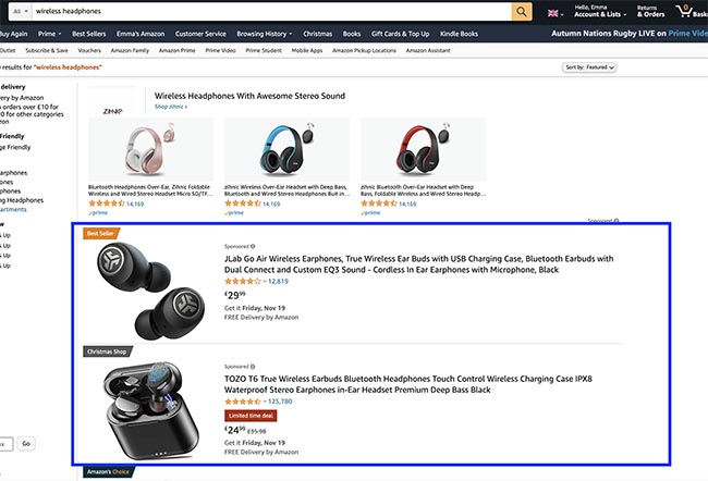 Amazons sponsored products ad example