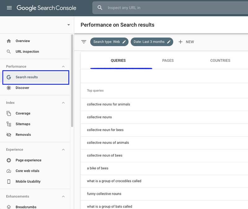 Finding keyword ideas in Google Search console