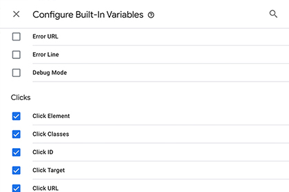 Enable built-in click variables screenshot