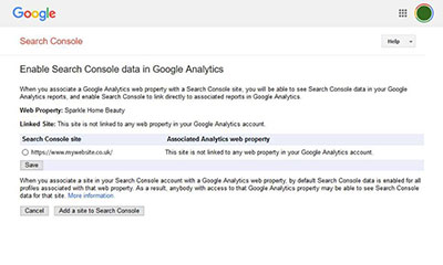 enable Search Console dats in Google Analytics screenshot