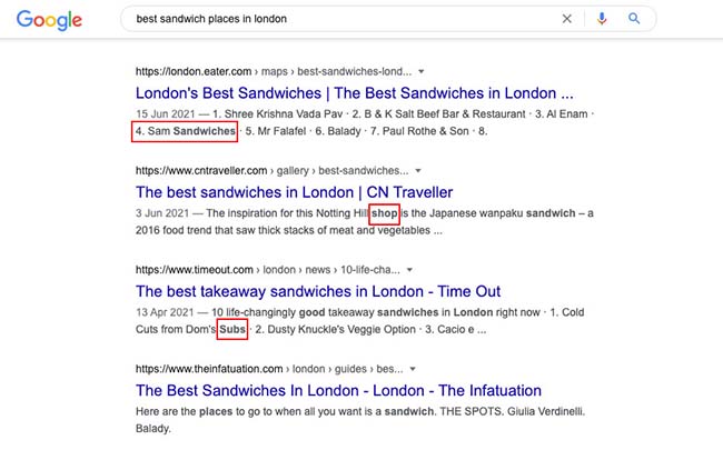 SERP result example
