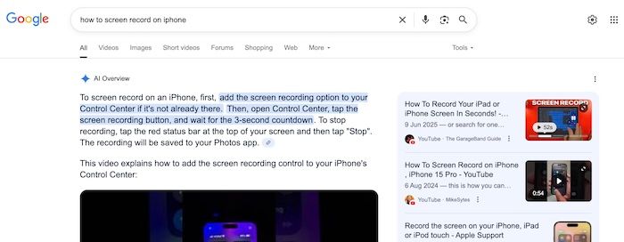 Example of an AI Overview in the Google search results