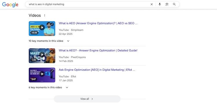 Example of a video result in a Google search