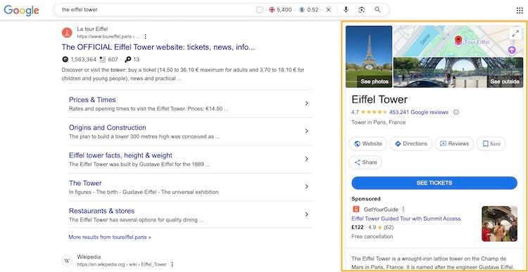 Example of a Google Knowledge Graph result in the search results
